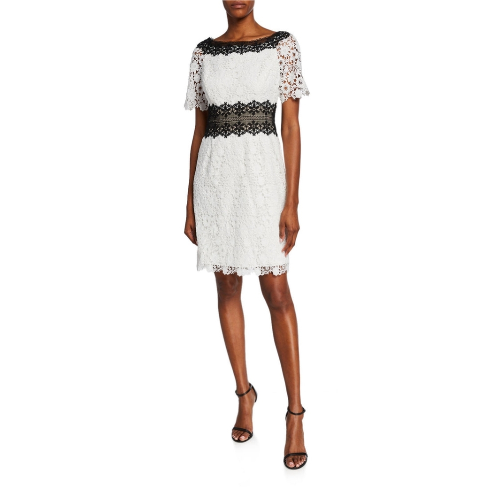 Shani Colorblocking Lace Dress in White- US 4